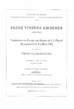 Cover Variations en fa sur un thčme de I.J. Pleyel für 3 Klarinetten Spielpartitur