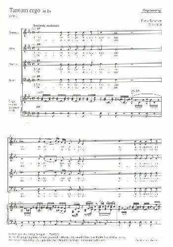 Tantum ergo Es-Dur D962 für Chor und Orchester Orgelauszug