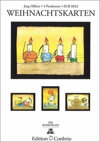 Weihnachtskarten 4 Postkarten (Weihnachtsbäckerei, Trompete, Engel, Advent)