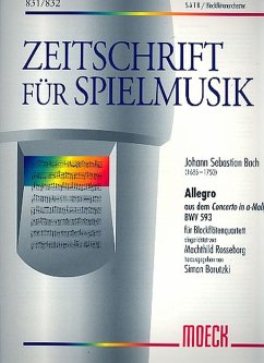 Cover Allegro aus dem Konzert a-Moll BWV593 für 4 Blockflöten (SATB) Partitur und Stimmen