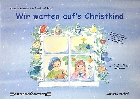 Wir warten auf's Christkind für Akkordeon mit Texten und Bildern zum Ausmalen