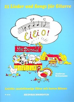 Cover Eieio 25 Lieder und Songs für Gitarre, leichte zweistimmige Sätze mit leeren Bässen