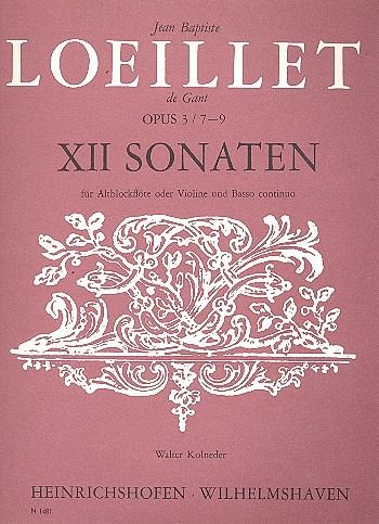 12 Sonaten op.3 Band 3 (Nr.7-9) für Altblockflöte (Violine) und Bc 12 Sonaten op.3 Band 3 (Nr.7-9) für Altblockflöte (Violine) und Bc