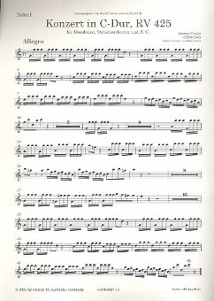 Konzert C-Dur RV425 für Mandoline, Streichorchester und Bc Violine 1