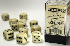 Opaque 16mm d6 Ivory/black Dice Block (12 dice)