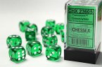 Translucent 16mm d6 Green/white Dice Block (12 dice)