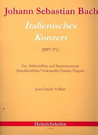 Italienisches Konzert BWV971 für Altblockflöte und Bassinstrument (Bassblockflöte, Cello, Gambe, Fagott)