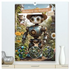 Roboter im Garten - Kleine Helfer (hochwertiger Premium Wandkalender 2025 DIN A2 hoch), Kunstdruck in Hochglanz