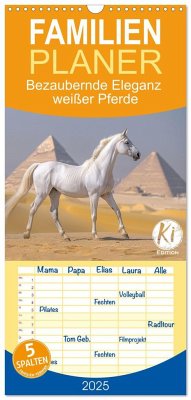 Familienplaner 2025 - Bezaubernde Eleganz weißer Pferde mit 5 Spalten (Wandkalender, 21 x 45 cm) CALVENDO