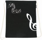 Turnbeutel Violinschlüssel schwarz Leinen 44 x 37 cm mit 2 Kordeln zum Zuziehen