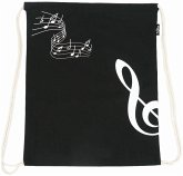 Turnbeutel Violinschlüssel schwarz Leinen 44 x 37 cm mit 2 Kordeln zum Zuziehen