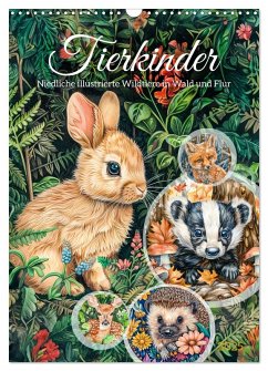 Tierkinder - Niedliche illustrierte Wildtiere in Wald und Flur (Wandkalender 2025 DIN A3 hoch), CALVENDO Monatskalender - Frost, Anja