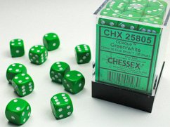 Opaque 12mm d6 Green/white Dice Block (36 dice)