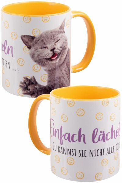 mug - Katze -lächeln -inner yellow mug - Katze -lächeln -inner yellow