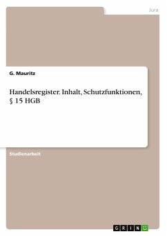 Handelsregister. Inhalt, Schutzfunktionen, § 15 HGB - Mauritz, G.