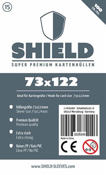 Shield Sleeves 1026140 - Shield 15, 100 Super Premium Kartenhüllen für Kartengröße 73 x 122 mm, Spielkarten-Schutzhüllen