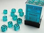 Translucent 12mm d6 Teal/white Dice Block (36 dice)