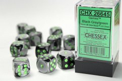 GeminiŽ 16mm d6 Black-Grey/green Dice Block (12 dice)