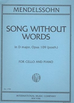 Song without Words D major op.109 for cello and piano Song without Words D major op.109 for cello and piano