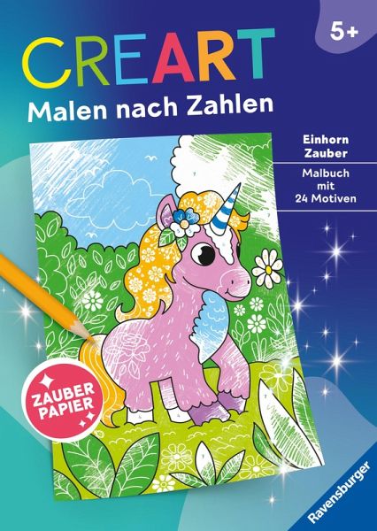 CreArt Malen nach Zahlen ab 5 - Zauberpapier: Einhorn Zauber