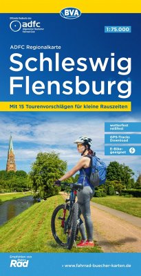 Cover ADFC-Regionalkarte Schleswig Flensburg, 1:75.000, mit Tagestourenvorschlägen, reiß- und wetterfest, E-Bike-geeignet, GPS-Tracks Download