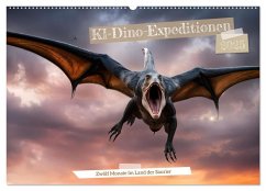 KI-Dino-Expeditionen Zwölf Monate im Land der Saurier (Wandkalender 2025 DIN A2 quer), CALVENDO Monatskalender