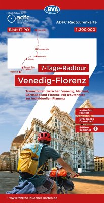 ADFC-Radtourenkarte IT-PO 7-Tage-Radtour Venedig-Florenz, 1:200.000, reiß- und wetterfest, E-Bike-geeignet, GPS-Tracks Download, mit Kilometer-Angaben