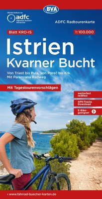 Cover ADFC-Radtourenkarte KRO-IS Istrien Kvarner Bucht, mit Tagestourenvorschlägen, 1:100.000, reiß- und wetterfest, E-Bike geeignet, GPS-Tracks Download