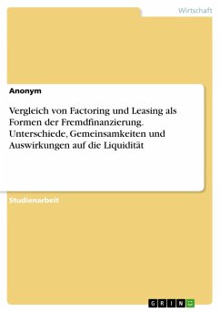 Cover Vergleich von Factoring und Leasing als Formen der Fremdfinanzierung. Unterschiede, Gemeinsamkeiten und Auswirkungen auf die Liquidität (eBook, PDF)