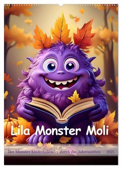 Lila Monster Moli - Der Monster Kinderkalender durch die Jahreszeiten (Wandkalender 2025 DIN A2 hoch), CALVENDO Monatskalender