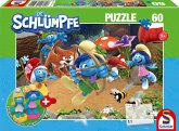 Schmidt Spiele 56522 - Azrael in Schlumpfhausen, 60 Teile, Kinderpuzzle Die Schlümpfe mit Add-on