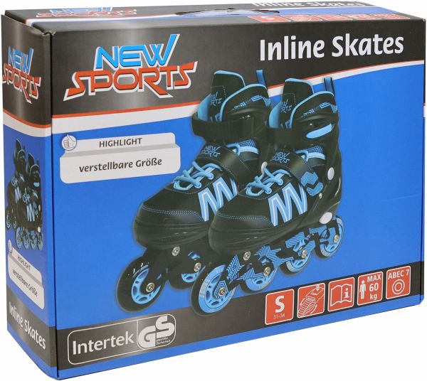 New Sports Inliner schwarz/blau ABEC 7, Größe 31-34