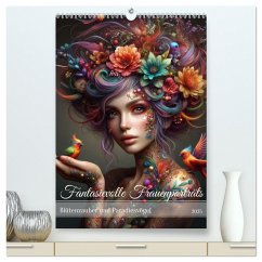 Fantasievolle Frauenporträts - Blütenzauber und Paradiesvögel (hochwertiger Premium Wandkalender 2025 DIN A2 hoch), Kunstdruck in Hochglanz