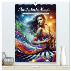 Musikalische Magie ¿ Frauen in klangvollen Kleidern aus Noten und Farbe (hochwertiger Premium Wandkalender 2025 DIN A2 hoch), Kunstdruck in Hochglanz