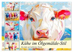 Kühe im Ölgemälde-Stil. Ein Jahr mit lieblichen Tieren (Tischkalender 2025 DIN A5 quer), CALVENDO Monatskalender