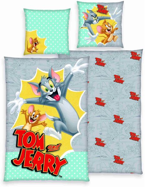 Tom & Jerry 4473209050 - Bettwäsche (grau), 80x80 cm + 135x200 cm, 100% Baumwolle Tom & Jerry 4473209050 - Bettwäsche (grau), 80x80 cm + 135x200 cm, 100% Baumwolle