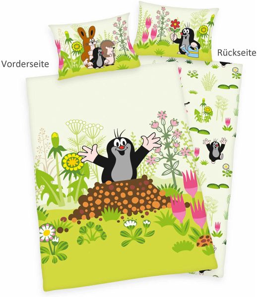 Der kleine Maulwurf 2607201063 - Flanell-Bettwäsche, 40x60 cm + 100x135 cm, 100% Baumwolle