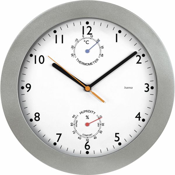Hama DCF-Funkuhr PG-300 30cm mit Thermo-/Hygrometer silber 186344 Hama DCF-Funkuhr PG-300 30cm mit Thermo-/Hygrometer silber 186344
