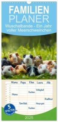 Familienplaner 2025 - Wuschelbande - Ein Jahr voller Meerschweinchen mit 5 Spalten (Wandkalender, 21 x 45 cm) CALVENDO