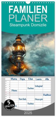 Familienplaner 2025 - Steampunk Domizile mit 5 Spalten (Wandkalender, 21 x 45 cm) CALVENDO