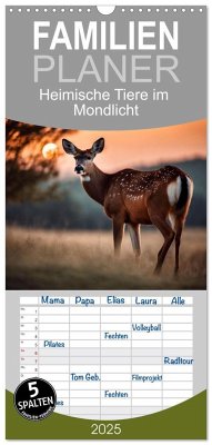 Familienplaner 2025 - Heimische Tiere im Mondlicht mit 5 Spalten (Wandkalender, 21 x 45 cm) CALVENDO