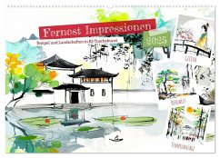 Fernost Impressionen - Tempel und Landschaften in KI-Tuschekunst (Wandkalender 2025 DIN A2 quer), CALVENDO Monatskalender