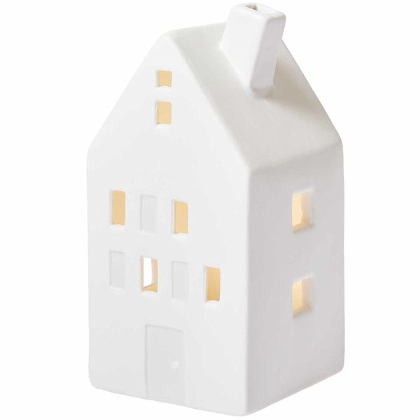 Haus Giebeldach Porzellan mit LED weiß 13x6,5x7cm