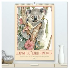 Liebenswerte Tierillustrationen (hochwertiger Premium Wandkalender 2025 DIN A2 hoch), Kunstdruck in Hochglanz