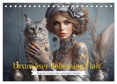 Luxuriöser Bohemian Flair - Elegante Frauen mit anmutigen Katzen (Tischkalender 2025 DIN A5 quer), CALVENDO Monatskalender