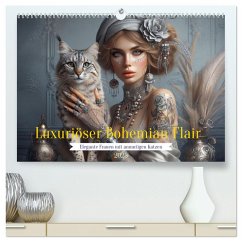 Luxuriöser Bohemian Flair - Elegante Frauen mit anmutigen Katzen (hochwertiger Premium Wandkalender 2025 DIN A2 quer), Kunstdruck in Hochglanz