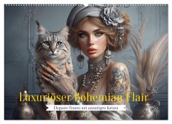 Luxuriöser Bohemian Flair - Elegante Frauen mit anmutigen Katzen (Wandkalender 2025 DIN A2 quer), CALVENDO Monatskalender