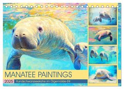 Manatee Paintings. Rundschwanzseekühe im Ölgemälde-Stil (Tischkalender 2025 DIN A5 quer), CALVENDO Monatskalender