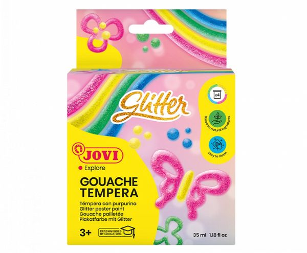 JOVI Gouache Tempera Plakatfarbe, GLITTER-Farben, 4 Dosen 35 ml JOVI Gouache Tempera Plakatfarbe, GLITTER-Farben, 4 Dosen 35 ml