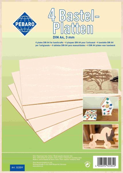 PEBARO 322DIY - 4 Sperrholzplatten DIN A 4 für Bastelarbeiten, Pappel 3 mm